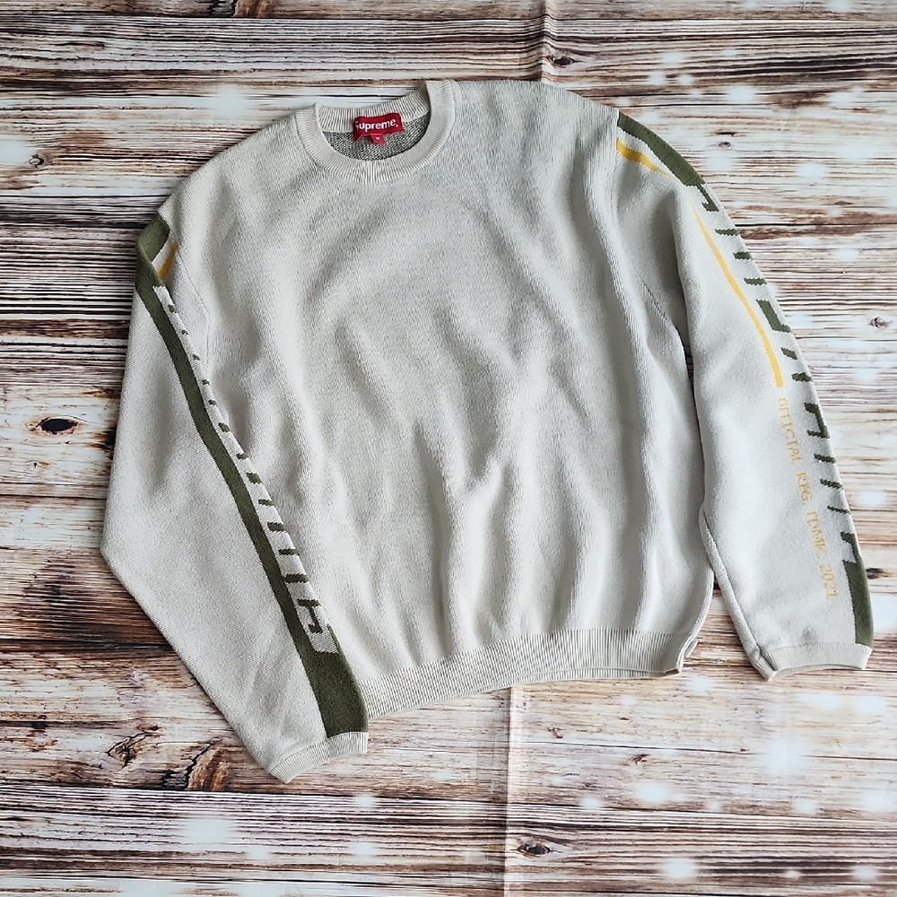 Supreme Men's Cream and Olive Crewneck Sweater